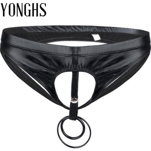 Mens Lingerie Briefs Bikini Underwear for Sex Underpants with Penis Hole O-Rings Open Butt Gay Homme Exotic Panties