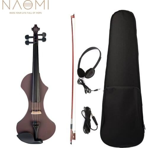 NAOMI V1 Series 4/4 Full Size Electric Violin Hand-Carved Solid Wood Violin Body with Brazilwood Octagonal Bow Headphone Audio
