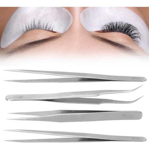 Stainless Steel Anti-Static False Eyelash Grafting Tweezers Clips Portable Eyelash Tool Eyelashes Extension Makeup Tools