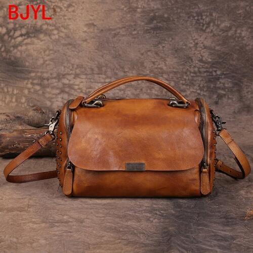 2020 New Genuine Leather Women Handbag Handmade Retro Womens Bag Large-capacity Diagonal Cross-body Bag Female Leather Handbags