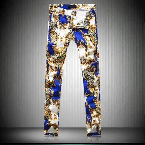 MIXCUBIC Autumn college style Unique Leopard printed pants men white casual slim printed pants men feet trousers size 29-38