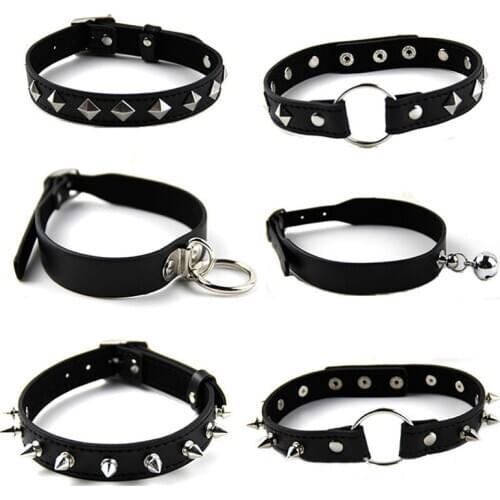 Punk Style SM Bondage Collar Sex Toys for Couples Spike Rivet Buckle Neck Ring Adjustable Slave Restraints Roleplay PU Leather