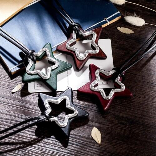 Color Wooden Star Pendants Necklaces for Women Vintage Statement necklaces & pendants collares mujer choker kolye bijoux femme