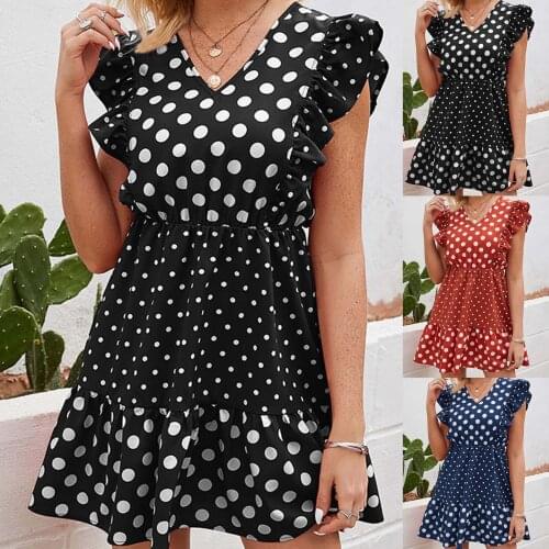 V-neck dot sleeveless print womens dress summer loose and comfortable skirt n girl A-Line Dress SAGACE платье 2021