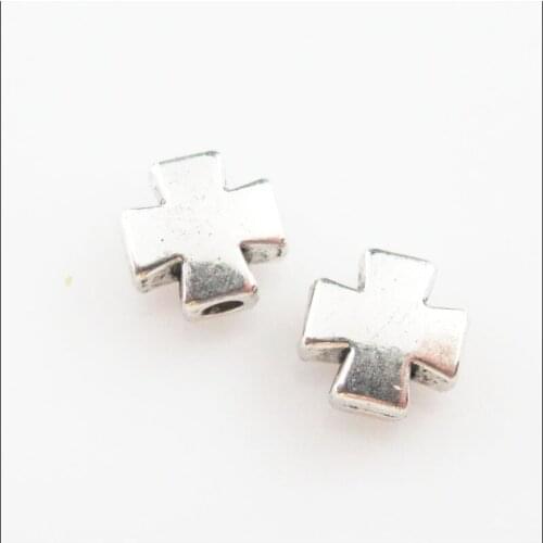 New 35Pcs Tibetan Silver Color Smooth Cross Spacer Beads Charms 8mm