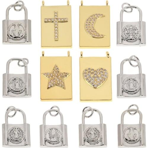 Heart Moon Star Cross Charm Lock Badge Necklace Pendant For Jewelry Making Luxurious Charms Copper Pendants For Bracelets