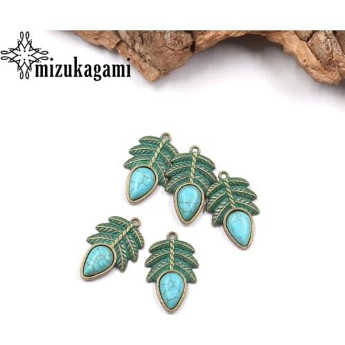 Random Zinc Alloy Verdigris Patina Plated Leaves Charms 6pcs/lot For DIY Fashion Earrings Jewelry Making Finding Accessories