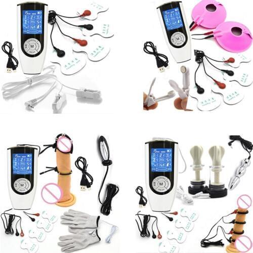 Stronger Electro Shock Anal Plug Penis Plug Cock Rings Nipple Pad Orgasm Electric Stimulate Body Massage Gloves Adult Sex Toys
