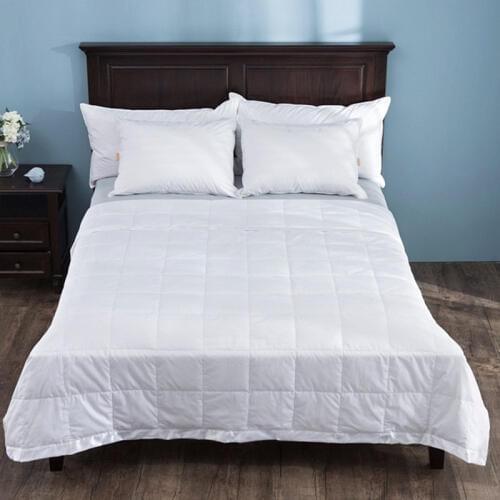 Down Blanket with Satin Trim 230 Thread Count 100% cotton 200X230CM filled 550 fp white duck down 100gsm for summer
