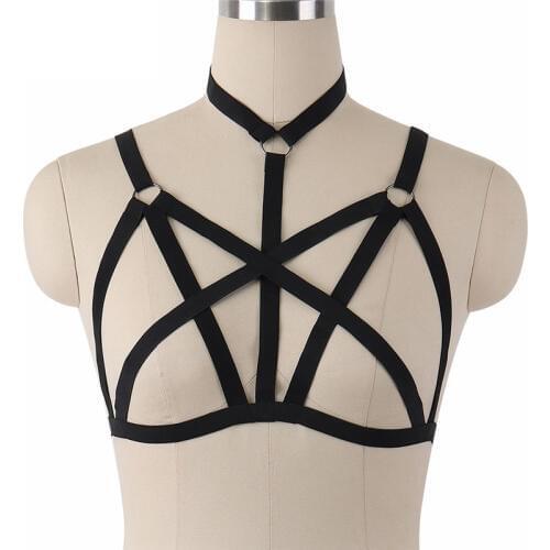 Sexy Black Body Cage Bralette Elastic Bondage Harness Lingerie Gothic Open Chest Bra Fetish Party Club Wear Body Harness O0215