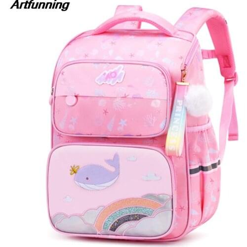 Artfunning Student schoolbags for kids Girls Sweet and cute rainbow schoolbag Travel backpack spine protection student schoolbag