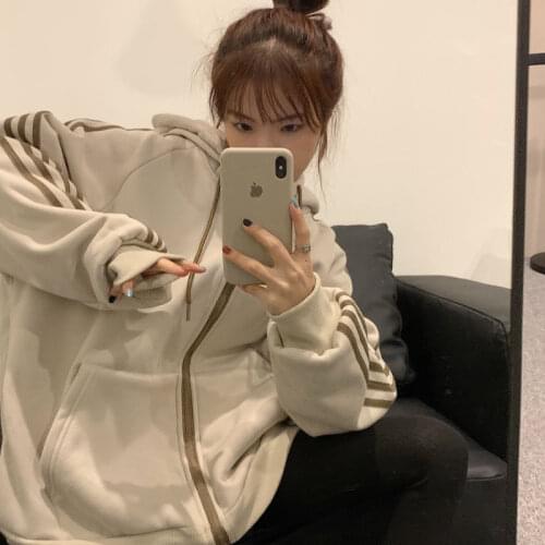 2021 Zip-up Hooded Sweatshirt Winter Jacket Women Korean Fashion Thick Clothes Harajuku Oversized Print Long Sleeve Zip Hoodies