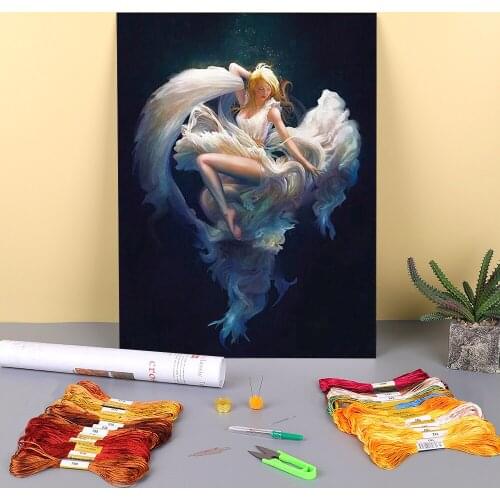 Angel Butterfly Printed Fabric 11CT Cross Stitch Patterns DIY Embroidery DMC Threads Painting work Handiwork Sewing Counted