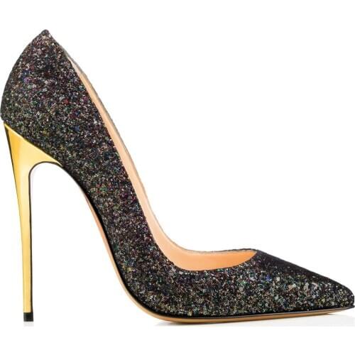 Spring And Summer Pumps Heels Black Pointed Toe Single Shoe Elegant Thin High Heels Wedding Shoes Woman Sequined Cloth Sandalias