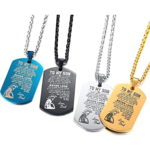 Stainless Steel Engrave Military Dog Tag To My Son Pendant Necklace Punk Rock Jewelry Gift For Him with Chain