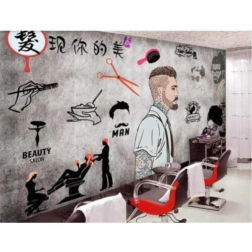 High fashion wall paper European and American industrial wind cement 3d wallpaper hairdressing barber shop background