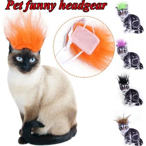 Funny Hat for Cat colorful Wig Dress Up funny Pet Hat Cosplay Animal Halloween Dress Up Colorful Headwear Cat Accessories
