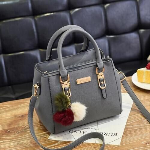 2020 New Women Furry Ball Multifunction Pu Leather Waterproof Handbag Simple Womens Large Capacity Diagonal Bag