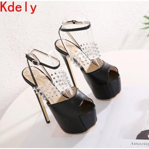 2021 New Gladiator Platform Women Sandals Ankle Buckle Strap Rivet Sexy Pvc Transparent Peep Toe High Heels Summer Party Pumps