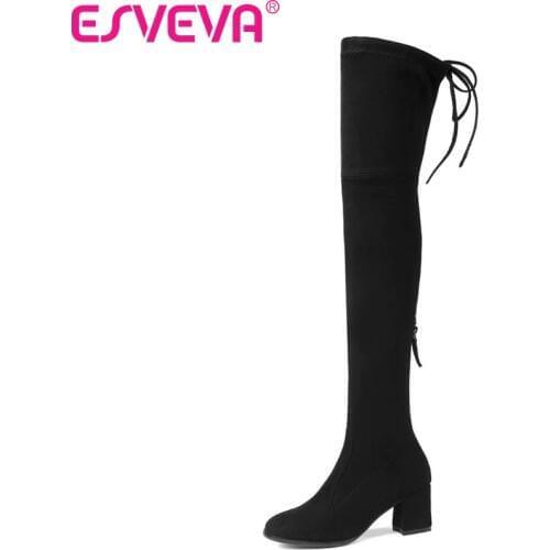 ESVEVA 2020 Women Boots shoes Zipper Sexy winter Boots Over The Knee Boots Shoes High Heels Square Toe Ladies Boots Size 34-43