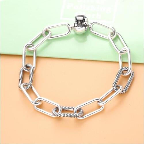 925 Sterling Silver pandora Bracelet Me Link Snake Chain Pattern Circular Clasp Bangle Fit Women Bead Charm Fashion Jewelry