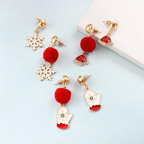 Winter Christmas Earrings for Women Hat gloves snowflake fashion jewelry earrings Red plush ball Dangling Earrings Girls'Gifts