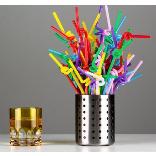 100Pcs Extra Long Flexible Plastic Drinking Straws Grade Colorful Extra Long Bendy Party Bar Drinking Supplies Cocktail Plastic