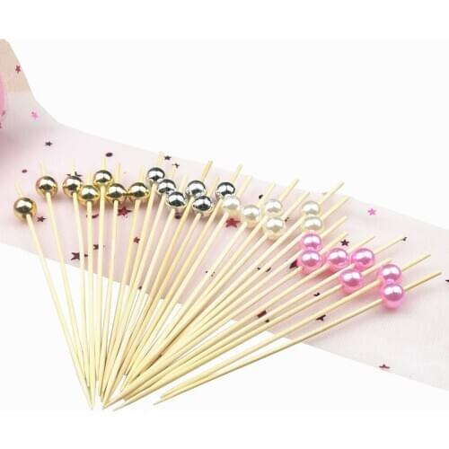 12cm 100pcs Lmitation Pearls Disposable Fruit Fork Creative Cocktail Sign Pastry Decoration Sign/KTV/Party Bar/Christmas