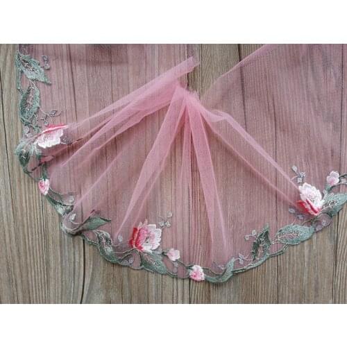 15Yards Mesh Embroidery Lace Trim Pink Net Flowers DIY Handmade Garment Needlework Sewing Accessories Doll Decoration 18cm
