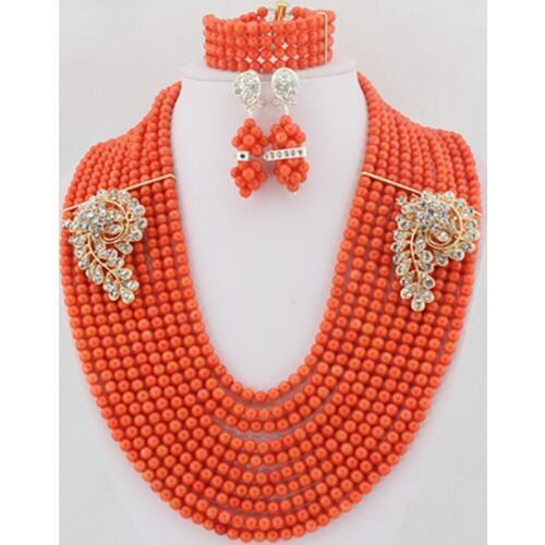 2019 Nigerian Wedding African Coral Beads Jewelry Sets African Beads Necklace Bracelet Earrings Set Bridal Jewelry Set N9983