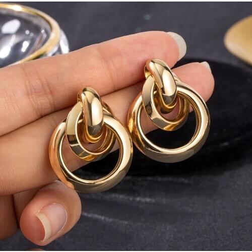 2020 Trendy Womens Earrings Gold Unusual hoop Earrings for women Korean Vintage Geometry Metal Earrings Fashion Female Jewelry