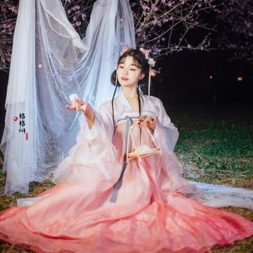 2021 hanfu female improved costume chinese style gradual change skirt dance wearing fairy cosplay clothes princess hanfu dress
