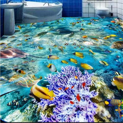 Customized 3D Flooring Mural Wallpaper Ocean World Vinyl Flooring pvc Self adhesive Wallpaper