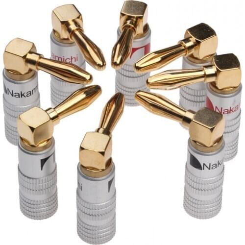 4mm L Type Banana Plug Nakamichi Right Angle Speaker Adapter Wire Cable Connector 24K Gold Plated For HiFi Musical Audio