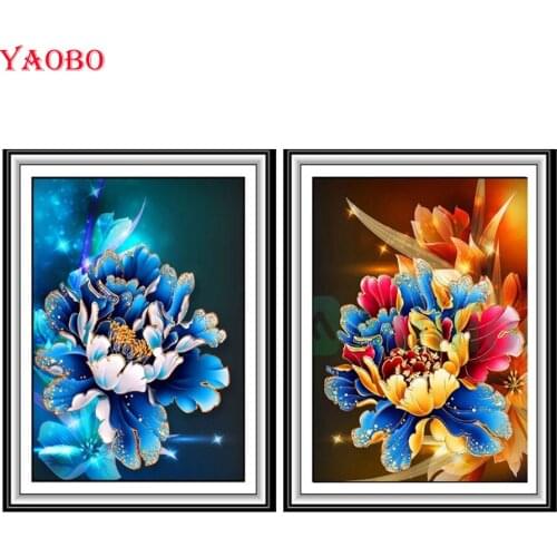 5D Diamond Painting New Arrivals Red and blue peony flower Diamond Mosaic Embroidery Rhinestones Paintings On The Wall Art