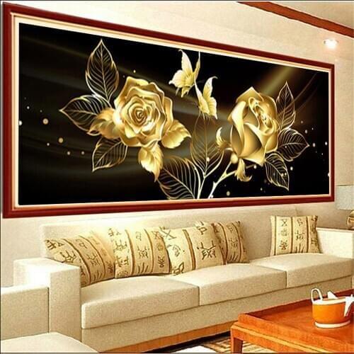 5D DIY square/round Diamond painting Golden rose Cross Stitch Diamond Embroidery Pattern Rhinestone J2923