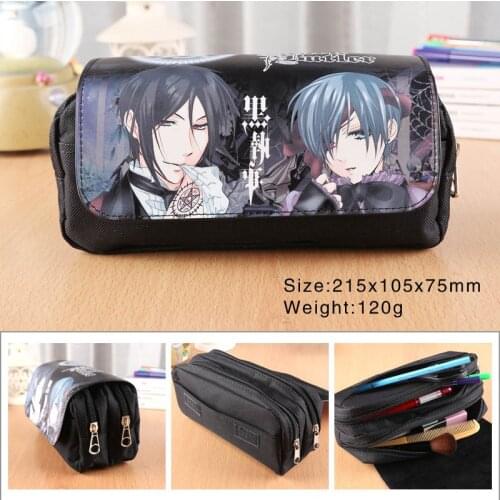 Kuroshitsuji Anime Pencil Bag Pu Leather Double Zipper Flip Cover Pen Bags School Supplies Creative toy Gift