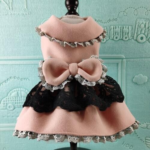 Free Shipping Handmade Dog Coat Dress Pink Woolen Classic Style Fashion Outerwear Cat Outfit Pet Winter Maltese Yorkie Poodle