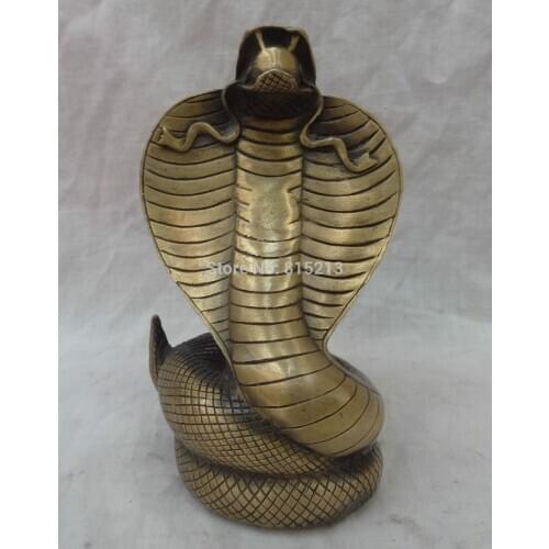 Bi001114 China Year Zodiac Bronze Animals FengShui Wealth Naja Cobra Snake Elapoid Statue