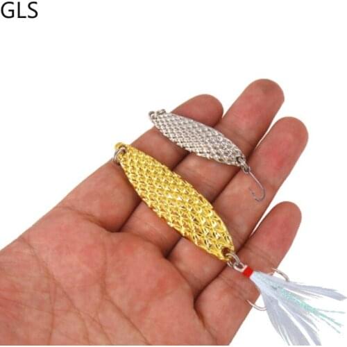 GLS New 2.5/5/7/10/15/20G 2 Color Metal Sequin Fishing Lure With Feather Swinger Fake Bait Fishing Tackle