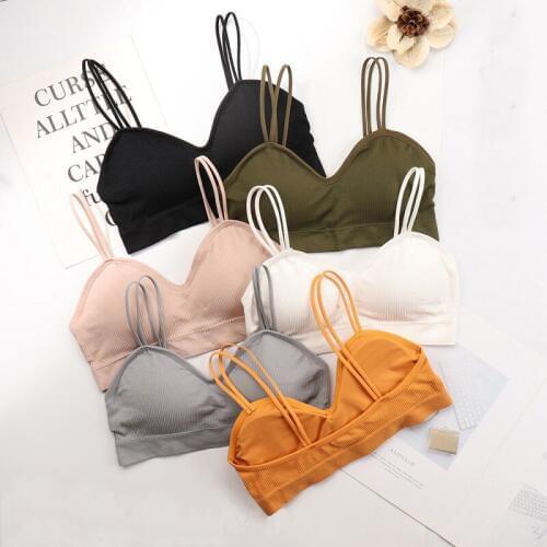 Girl 2019 New Fashion Seamless Bra Women Beauty Back Solid Color Striped Wire Free Cotton Padded Stretchy Bralette Intimate