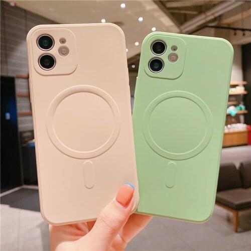 Magnetic Charger Liquid Silicone Phone Case For Apple iPhone 12 Pro Max 11 XS XR X 12Pro Candy Color TPU Soft Back Armor Cover