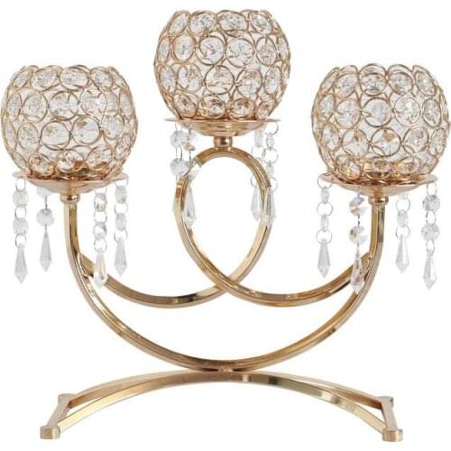 Home decoration art crystal candlestick candlelight dinner wedding ceremony light and luxurious golden candlestick gift