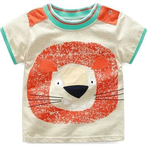 Hot New 2018 summer girls boys tops cartoon animals Lion Print children clothing set baby clothes short-sleeve T-shirt