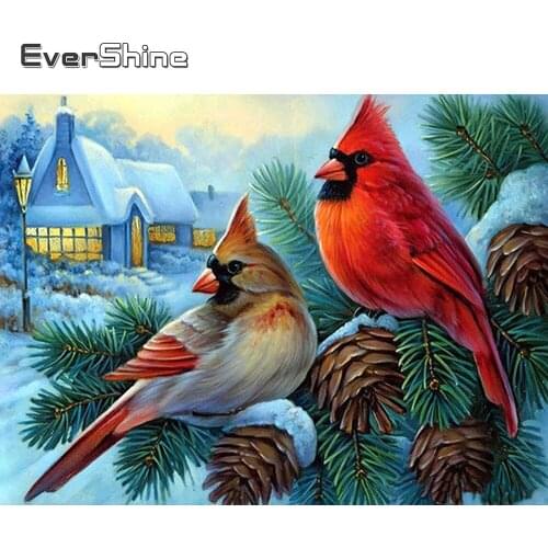 EverShine 5D Full Square Diamond Painting Bird Diamond Embroidery House Mosaic Picture Of Rhinestones Winter Handicraft