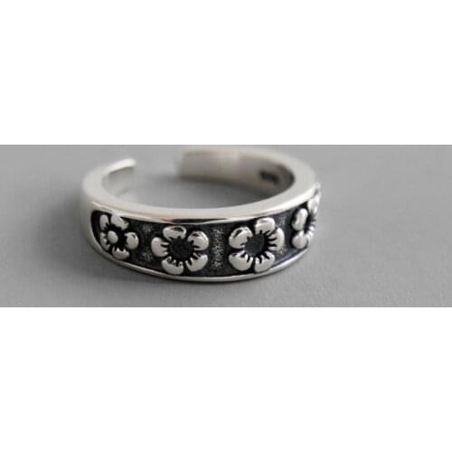 Korean Version Real 100% S925 Sterling Silver Ring Niche Retro Flower Personality Wild Female Woman Tail Ring Joint Ring