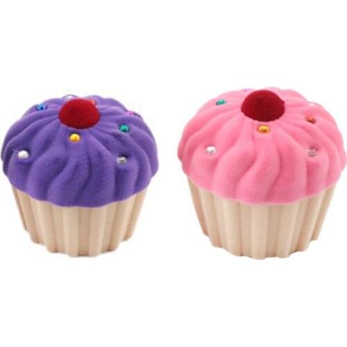 Lovely Cake Gift Box Holder Jewelry Box Case Velvet Wedding Ring Box for Earrings Necklace Display & Packaging