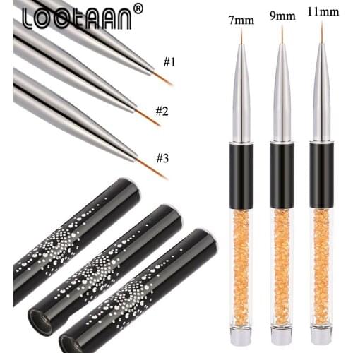 Lootaan 7/9/11mm Nail Art Brush UV Gel Drawing Liner Painting Brushes Crystal Acrylic Manicure Tools UV Gel