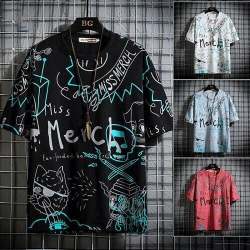 2020 new summer tide brand trend short-sleeved mens printed hip-hop round neck loose trend mens T-shirt