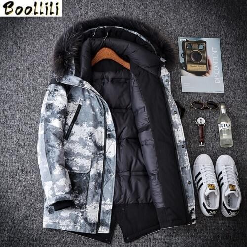 Boollili Mens Down Jacket Winter Coat Duck Down Jacket Men Hooded Warm Camouflage Big Size Down Jackets Fur Collar 2020